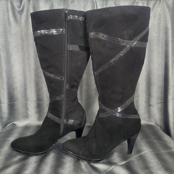 Impo Side Zip-up Mid-calf/Knee-hi Heels black Boots Santana Faux Suede Size 8.5M - Picture 5 of 15